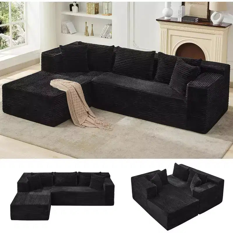 Divano componibile a L Beige / Nero / Grigio con chaise longue, 2 posti modulare