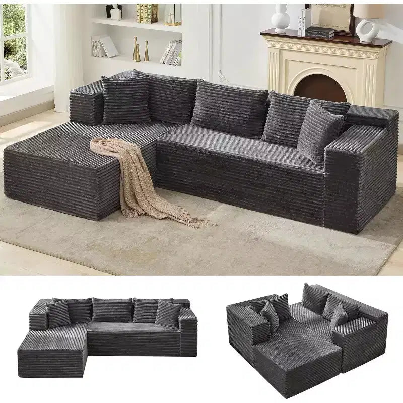 Divano componibile a L Beige / Nero / Grigio con chaise longue, 2 posti modulare