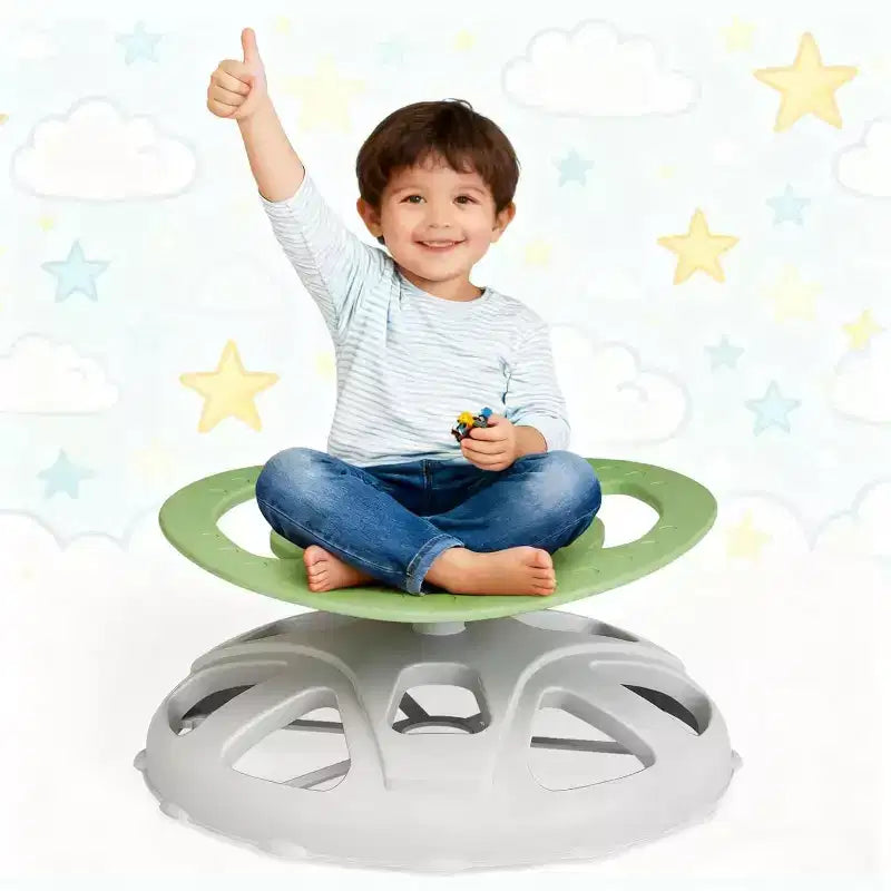 Sedia Girevole con Schienale Alto per Bambini, Blu/Verde, Posto Singolo