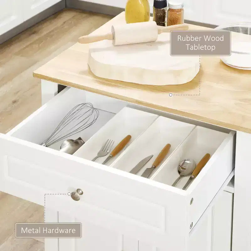 Isola da Cucina Mobile Bianca con Armadietto, Cassetto e Ruote Bloccabili – 1 Persona