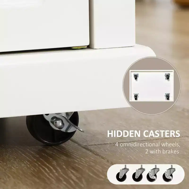 Isola da Cucina Mobile Bianca con Armadietto, Cassetto e Ruote Bloccabili – 1 Persona