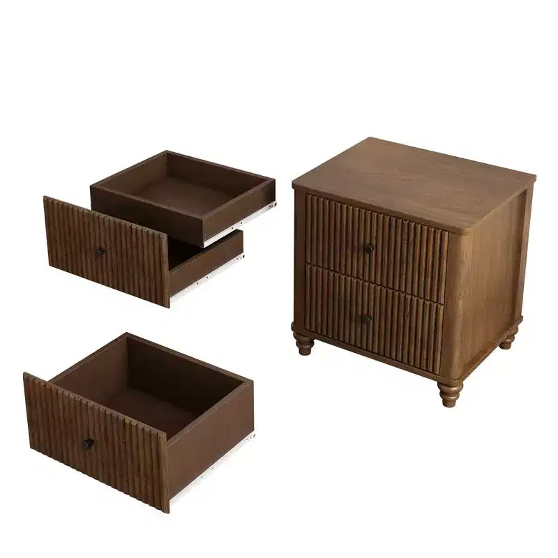 Set camera da letto 3 pezzi beige/noce – Letto matrimoniale/king size e 2 comodini