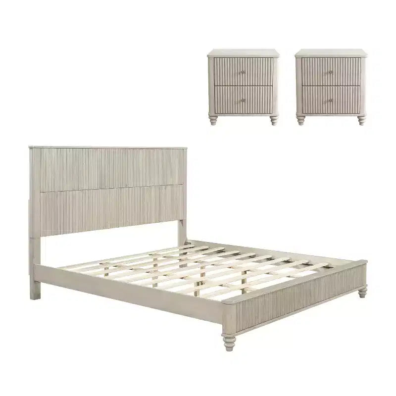 Set camera da letto 3 pezzi beige/noce – Letto matrimoniale/king size e 2 comodini