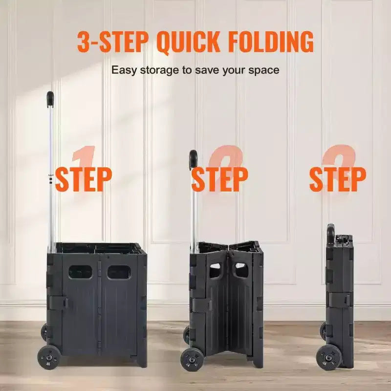 Carrello multiuso pieghevole nero con maniglia telescopica, capacità 36 kg, per 1 persona