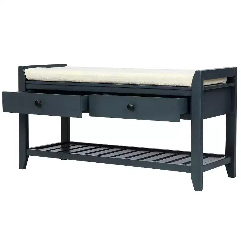 Espresso / Gray Wash / Navy / Bianco / Panchina portaoggetti in legno con cuscino, 2 cassetti e scarpiera, 1 posto