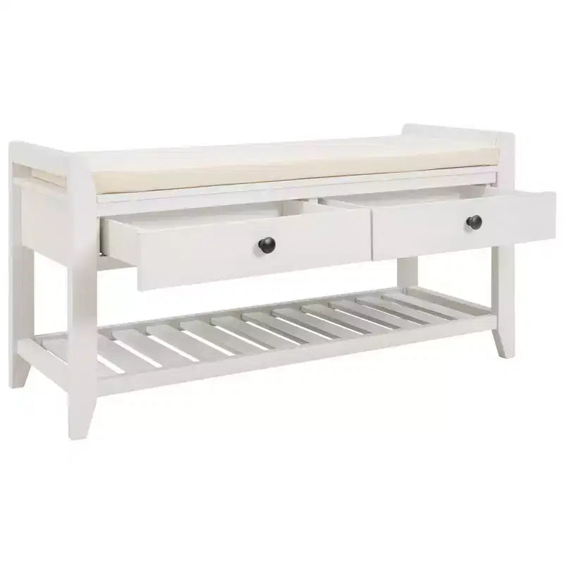 Espresso / Gray Wash / Navy / Bianco / Panchina portaoggetti in legno con cuscino, 2 cassetti e scarpiera, 1 posto