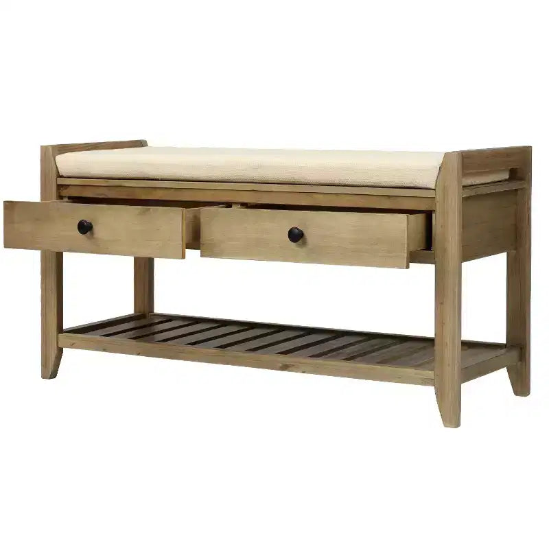 Espresso / Gray Wash / Navy / Bianco / Panchina portaoggetti in legno con cuscino, 2 cassetti e scarpiera, 1 posto