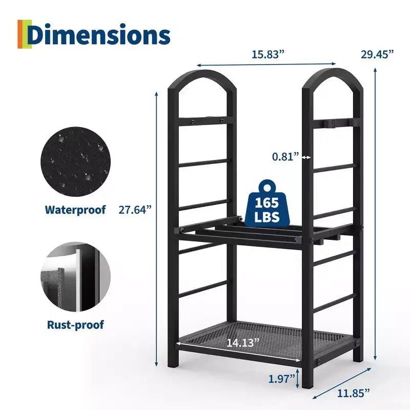 Porta Legna da Ardere in Acciaio Nero/Marrone/Argento – a 2 Ripiani, Interno/Esterno, Montaggio da 1 Persona