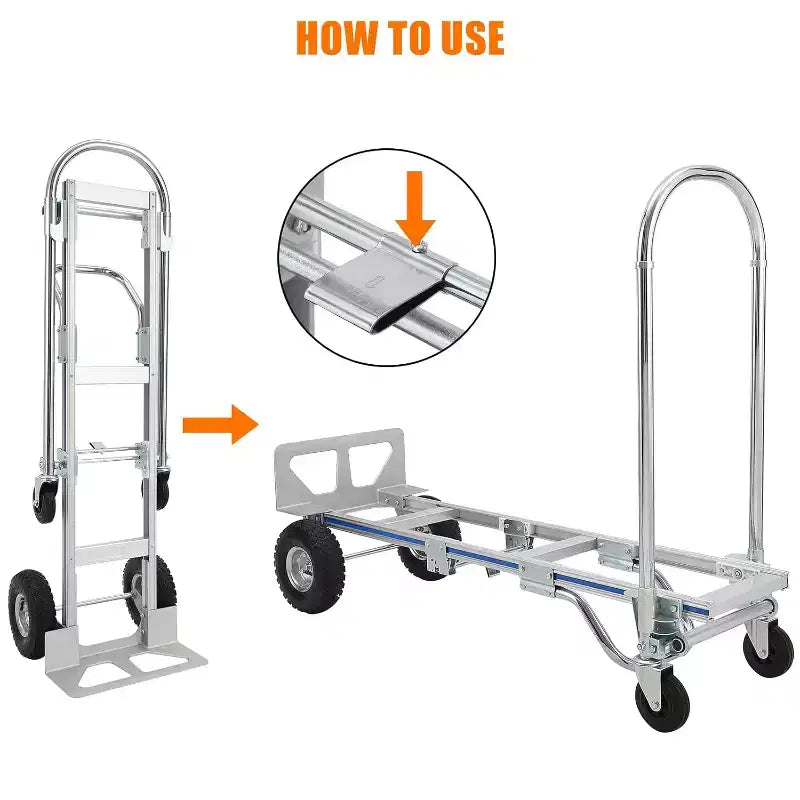 Carrello a mano convertibile 2-in-1 nero e argento, 1 persona