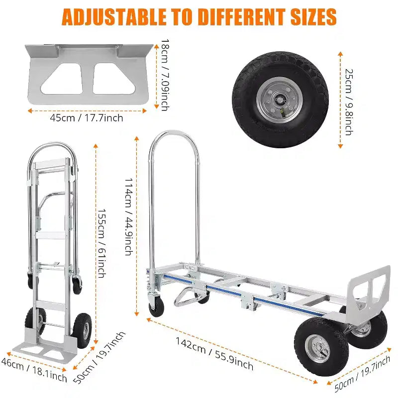 Carrello a mano convertibile 2-in-1 nero e argento, 1 persona