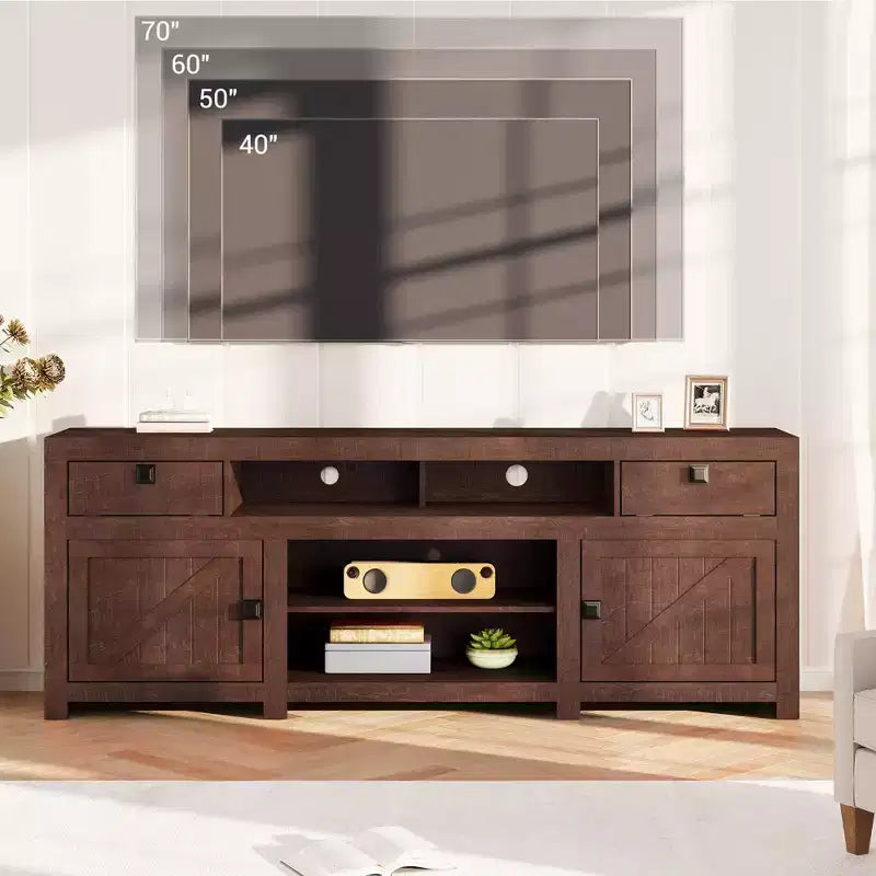 Mobile TV stile rustico nero/marrone, assemblaggio a 2 persone, adatto a TV fino a 80"