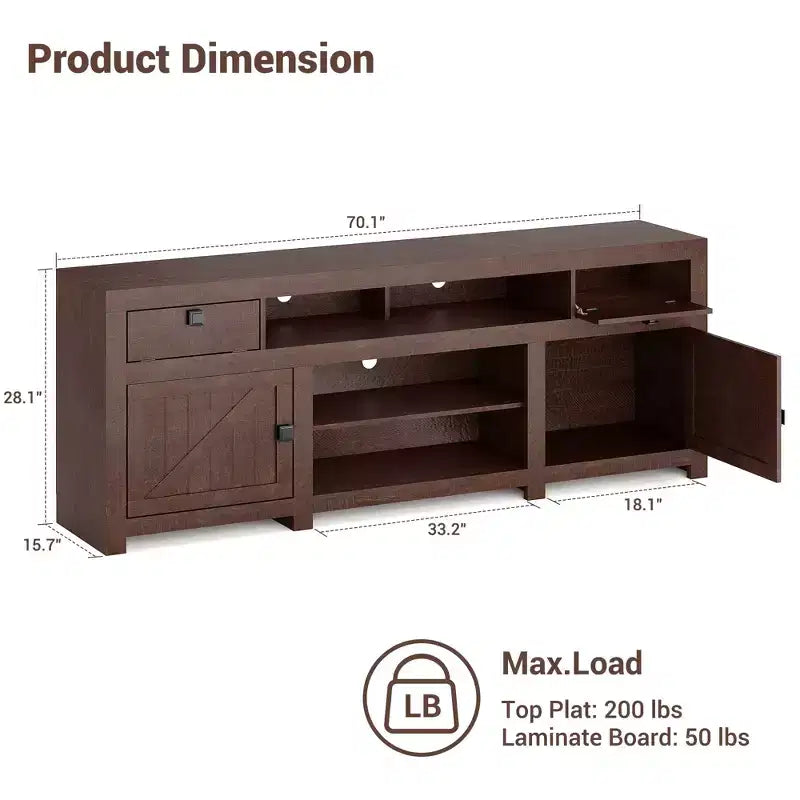 Mobile TV stile rustico nero/marrone, assemblaggio a 2 persone, adatto a TV fino a 80"