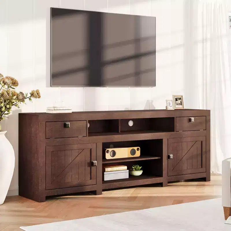 Mobile TV stile rustico nero/marrone, assemblaggio a 2 persone, adatto a TV fino a 80"