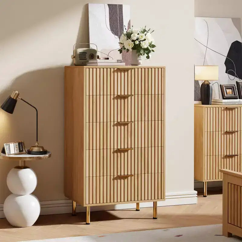 COZONY 48 in Tall 5 Drawer Dresser, Fluted Modern Chest with Deep Drawers & Wide Top