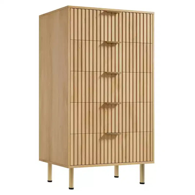 Cassettiera a 5 cassetti in legno naturale, stile scanalato, per 1