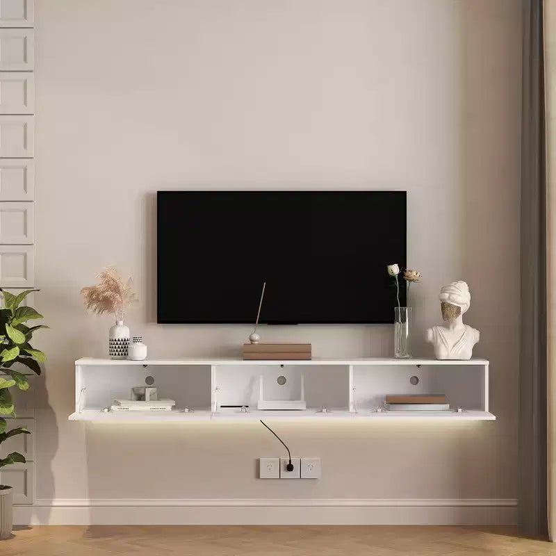 Mobile TV galleggiante a parete in MDF naturale con LED a 16 colori, adatto a TV fino a 70", montaggio a 1 persona