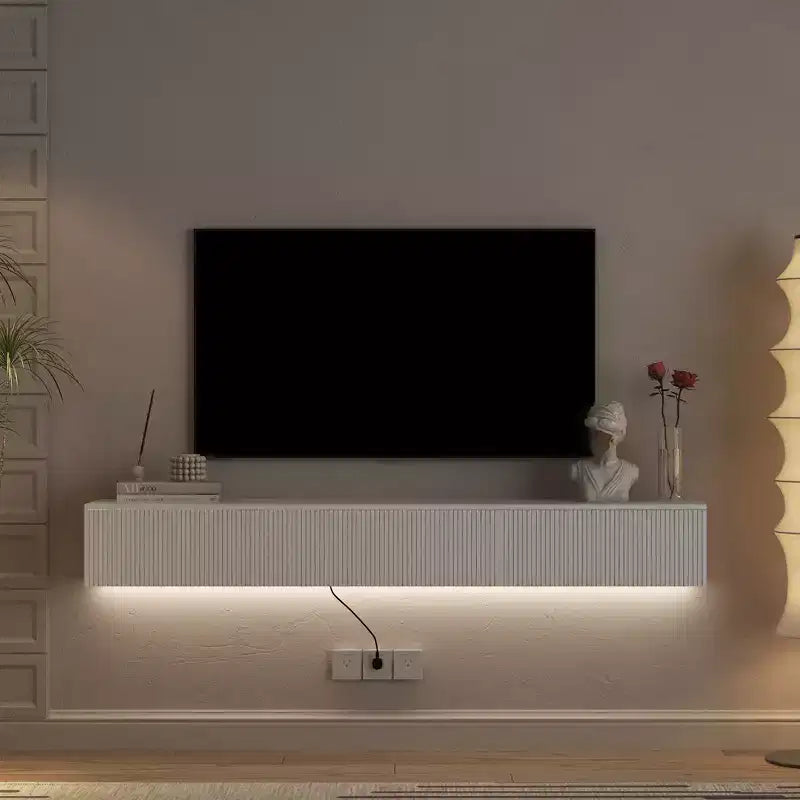 Mobile TV galleggiante a parete in MDF naturale con LED a 16 colori, adatto a TV fino a 70", montaggio a 1 persona
