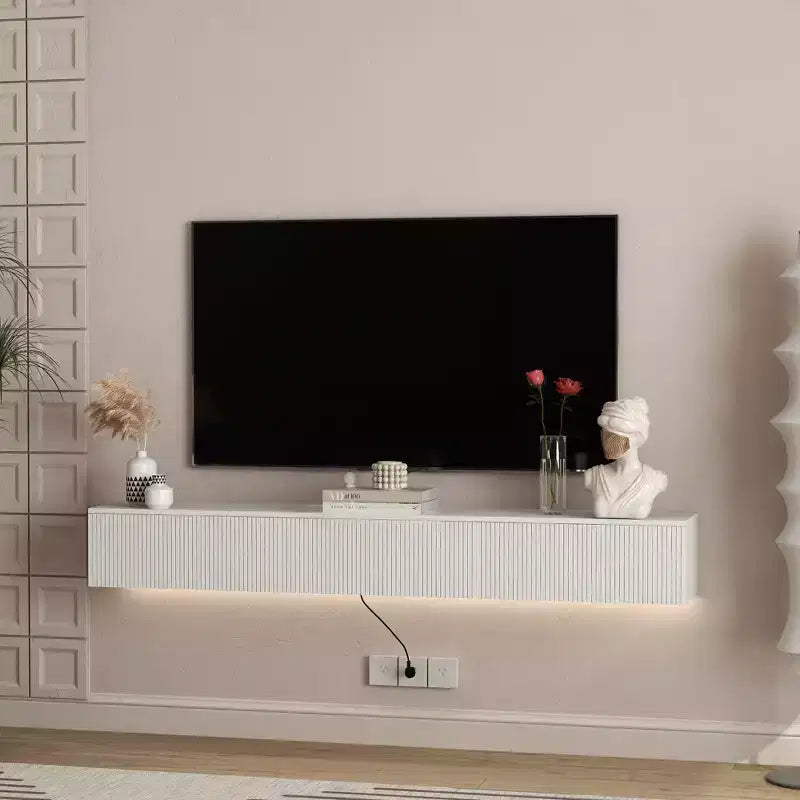 Mobile TV galleggiante a parete in MDF naturale con LED a 16 colori, adatto a TV fino a 70", montaggio a 1 persona