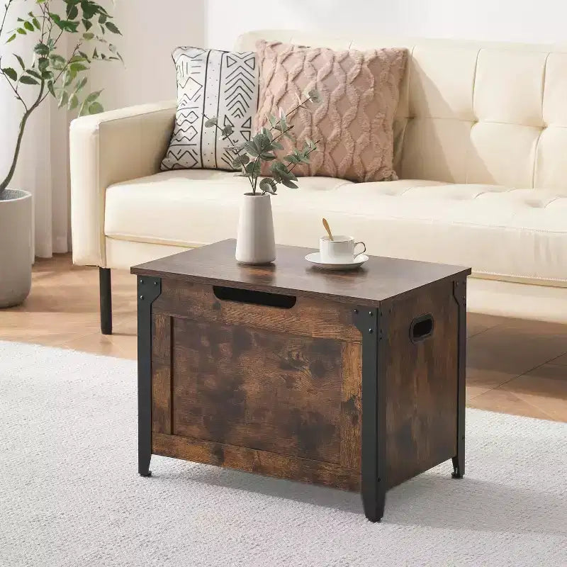 Panca Contenitore Vintage Marrone con Coperchio Sollevabile, 1-2 Posti a Sedere
