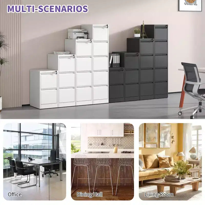 Schedario verticale in metallo a 3 cassetti, bianco/nero, con serratura, 1 persona