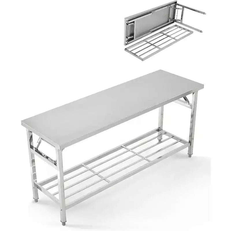 48*24 Inch Heavy-Duty Stainless Steel Folding Table with Undershelf | Commercial/Home Workstation for Food Prep & Catering