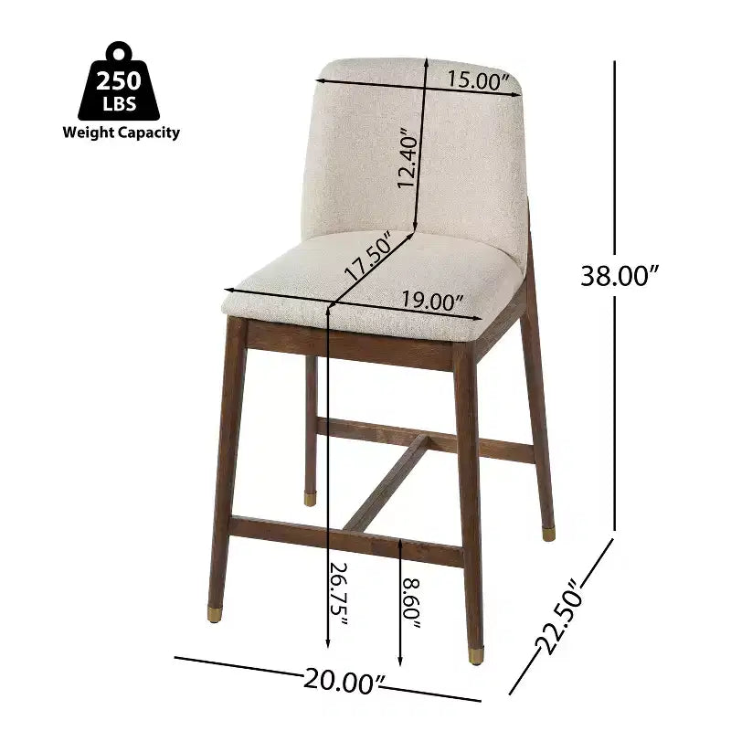 Sgabello da bancone rustico naturale/noce e beige, schienale curvo, set da 4