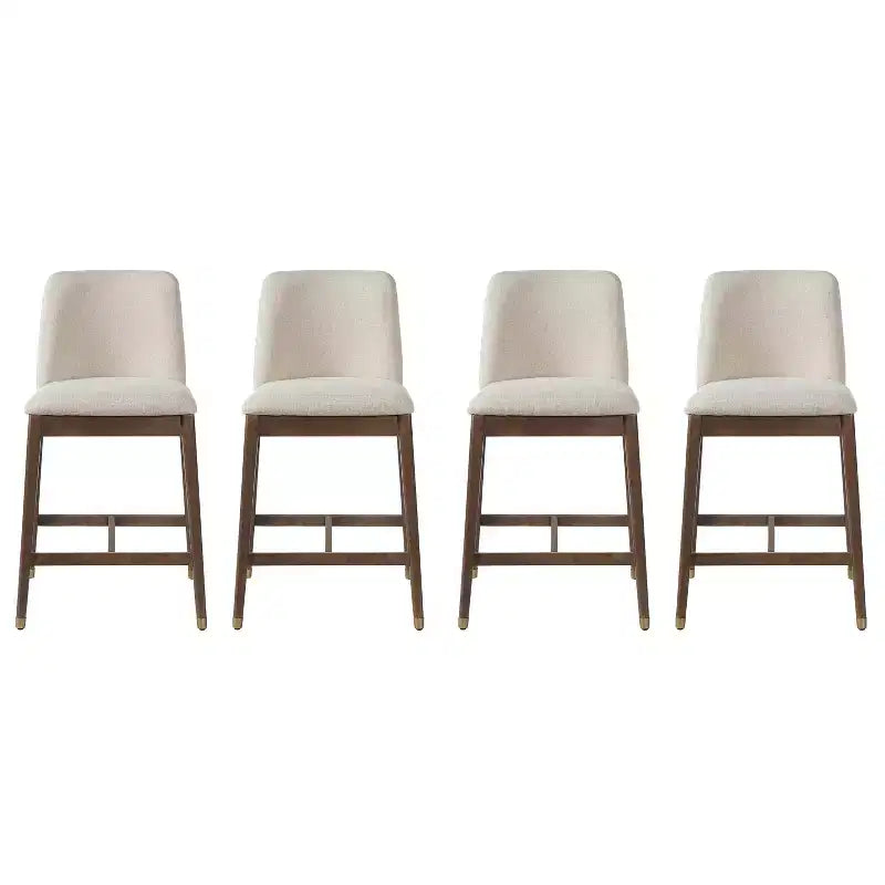 Sgabello da bancone rustico naturale/noce e beige, schienale curvo, set da 4