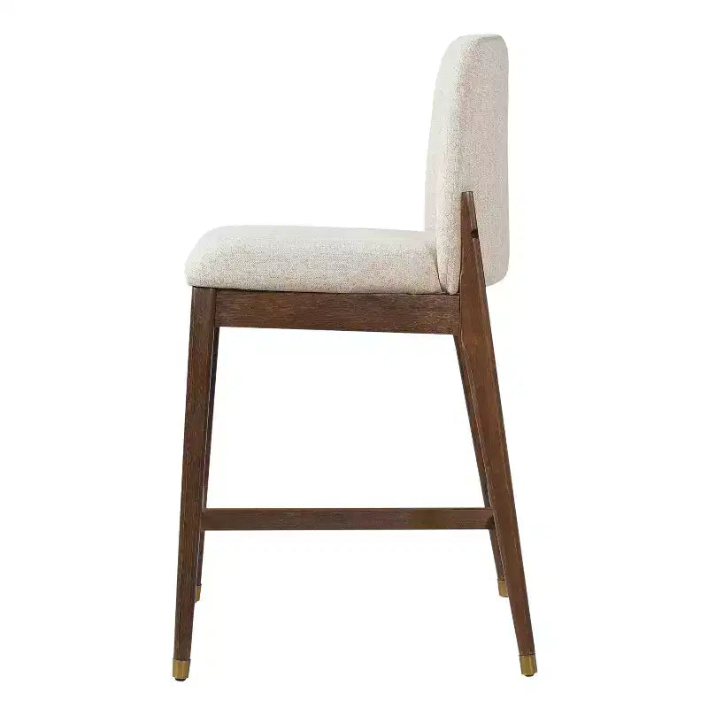 Sgabello da bancone rustico naturale/noce e beige, schienale curvo, set da 4