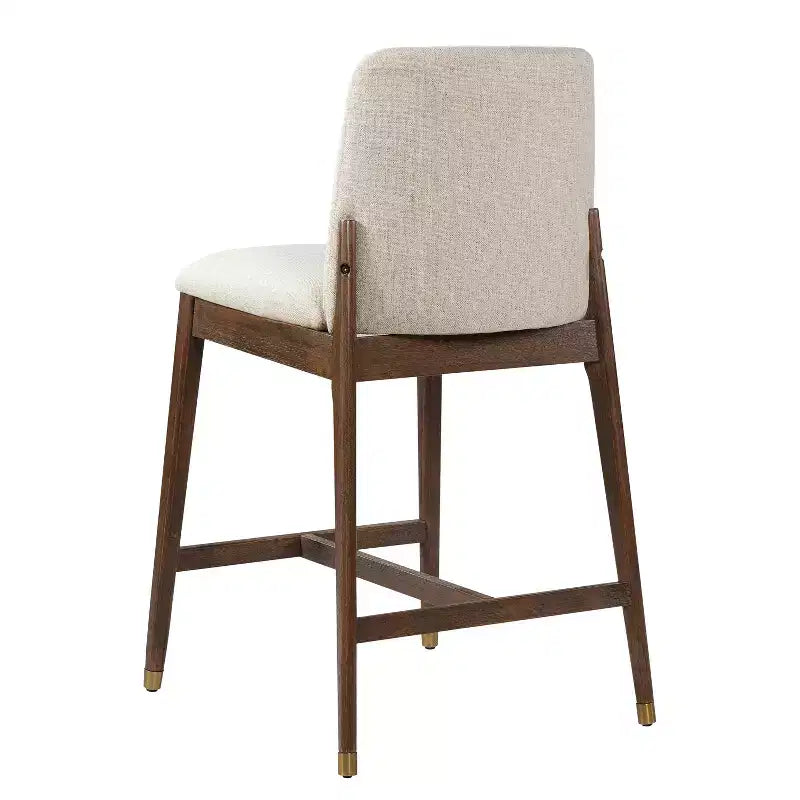 Sgabello da bancone rustico naturale/noce e beige, schienale curvo, set da 4
