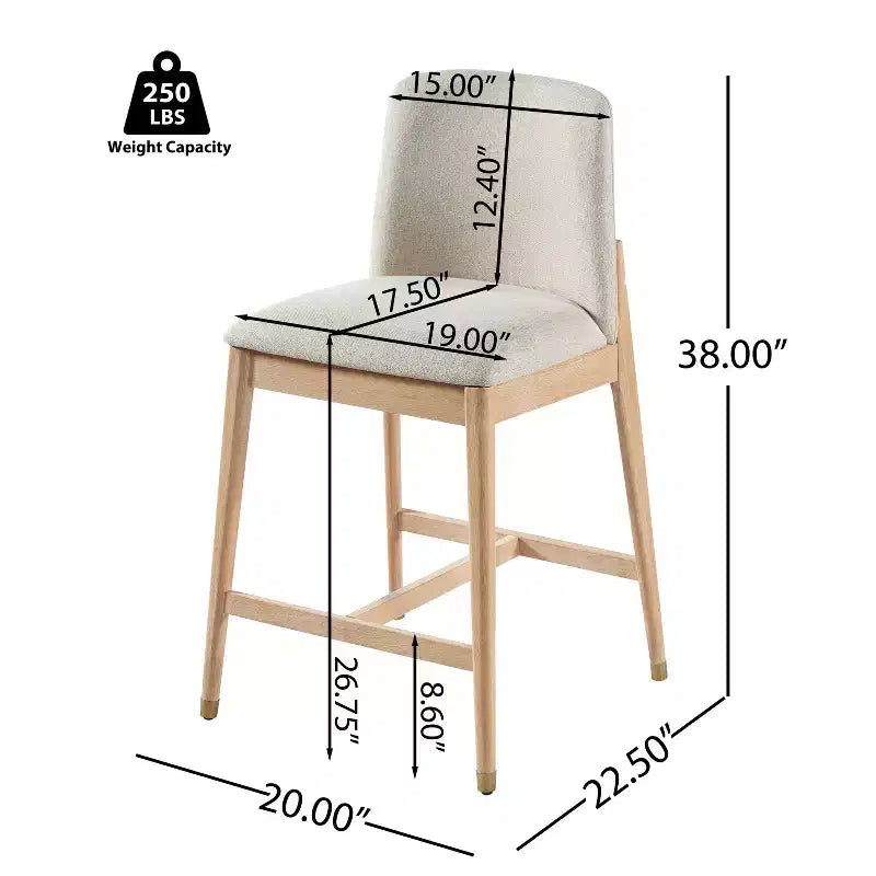 Sgabello da bancone rustico naturale/noce e beige, schienale curvo, set da 4