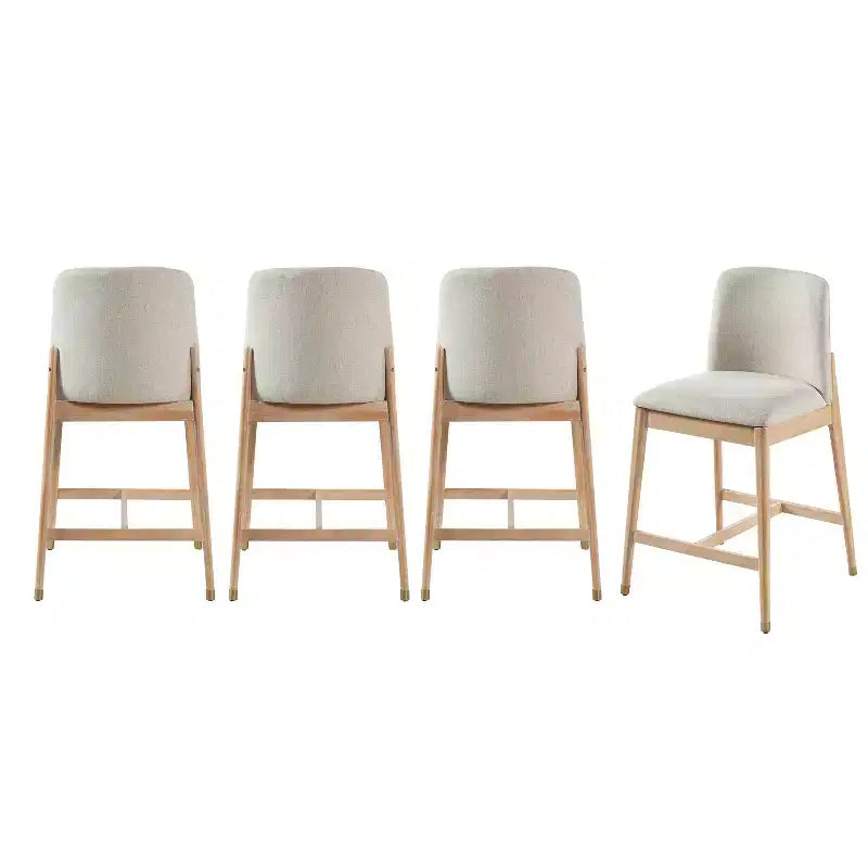 Sgabello da bancone rustico naturale/noce e beige, schienale curvo, set da 4