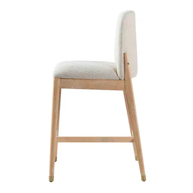 Sgabello da bancone rustico naturale/noce e beige, schienale curvo, set da 4