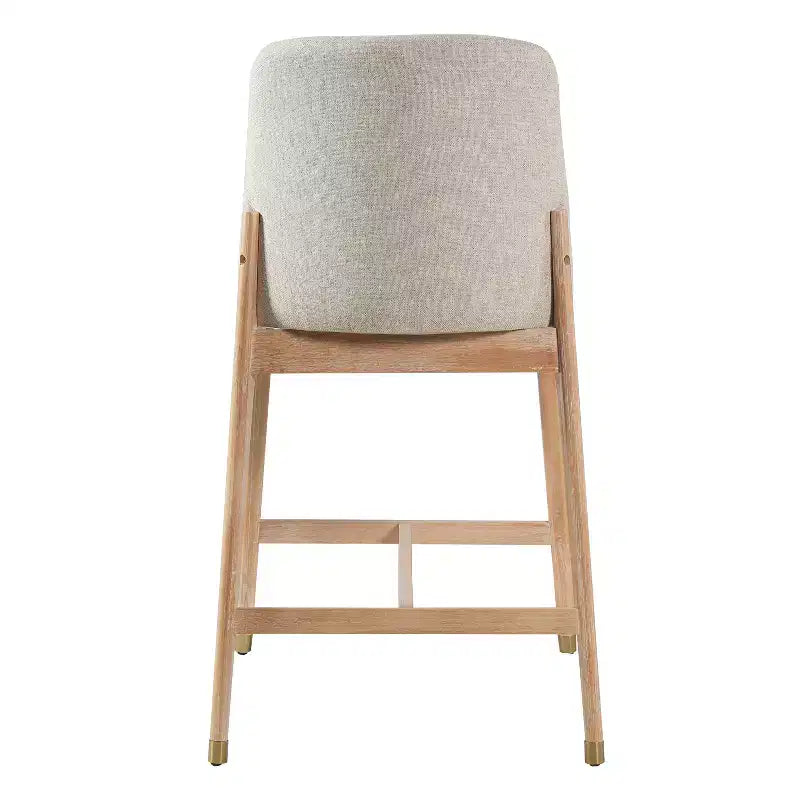 Sgabello da bancone rustico naturale/noce e beige, schienale curvo, set da 4