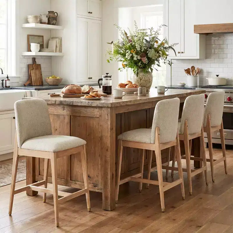 Christopher Knight Home Alexandra Farmhouse Rubberwood Upholstered Counter Stools with Curved Backrest (Set of 4)