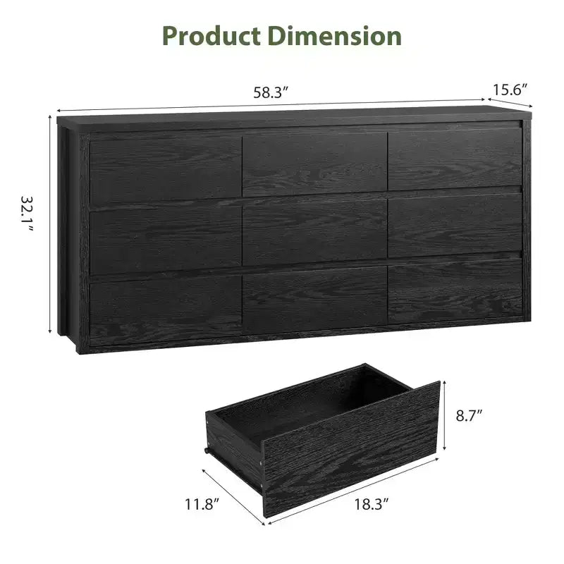 Cassettiera in legno bianca e nera a 9 cassetti, senza maniglie, montaggio da 1 persona