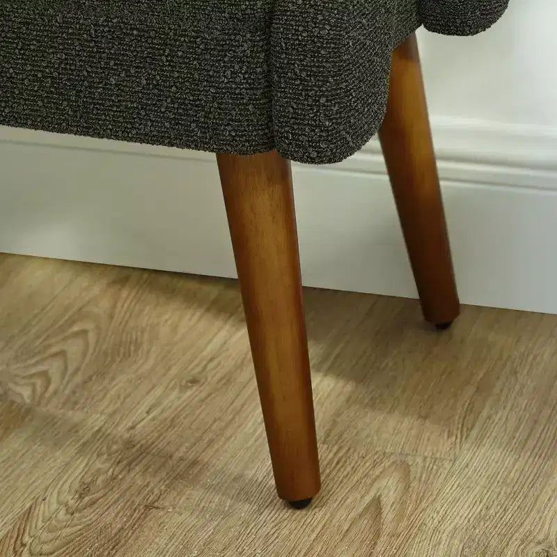 Panca Pouf Rivestita Beige/Verde con Braccioli Geometrici, Gambe in Legno, 1 Persona