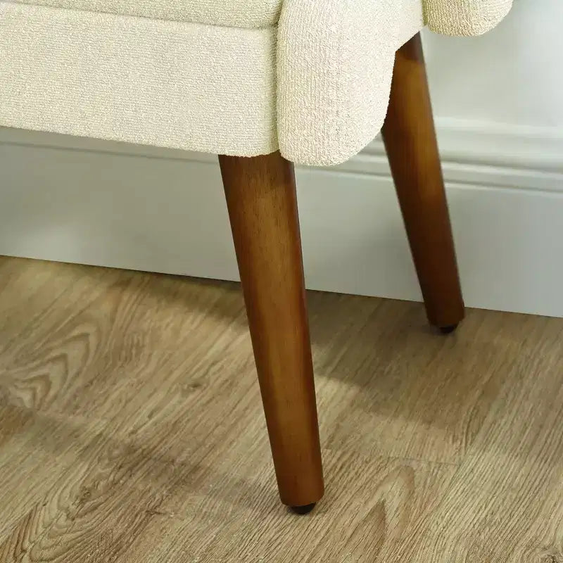 Panca Pouf Rivestita Beige/Verde con Braccioli Geometrici, Gambe in Legno, 1 Persona