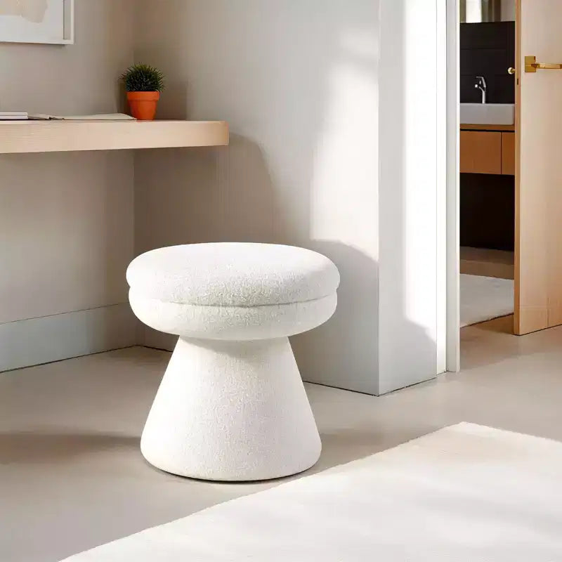 Sgabello d'appoggio a forma di fungo beige/marrone/verde/arancione, tessuto Teddy, 1 posto a sedere