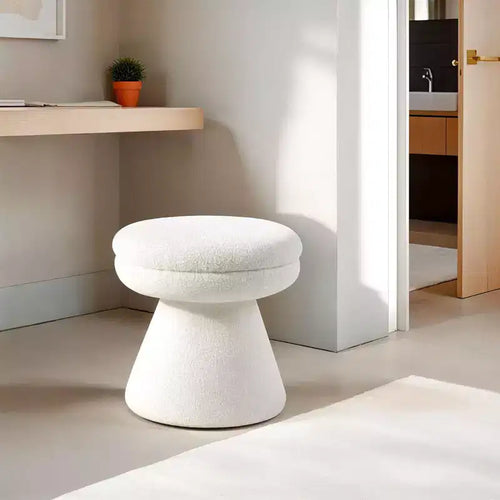 Sgabello d'appoggio a forma di fungo beige/marrone/verde/arancione, tessuto Teddy, 1 posto a sedere