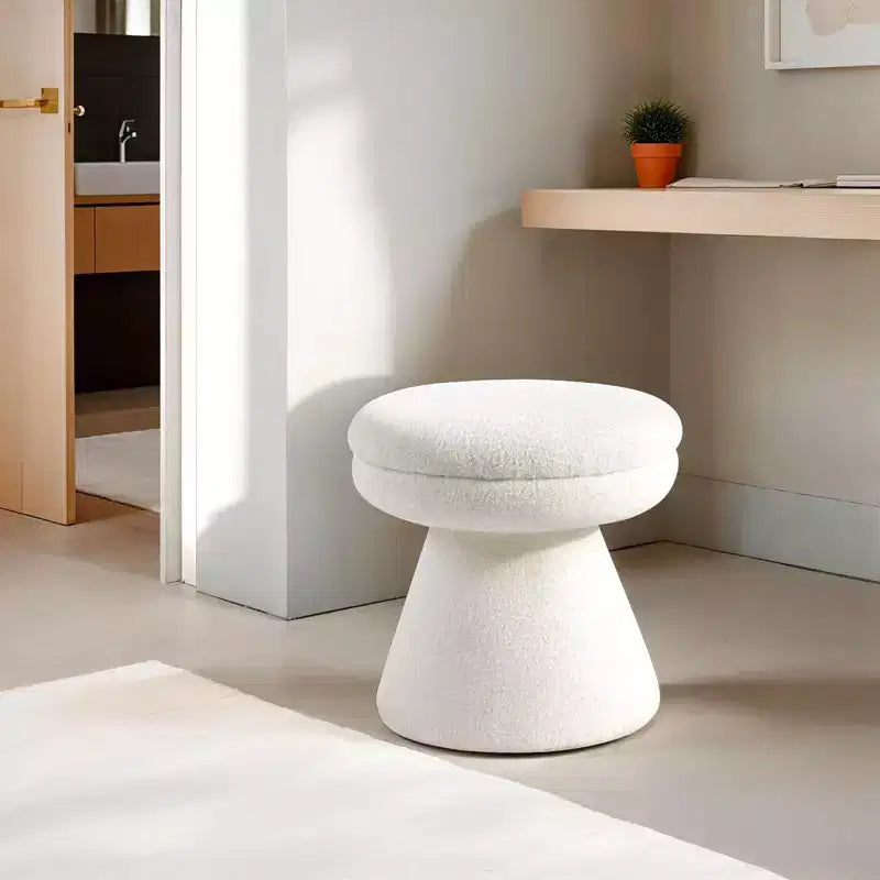 Sgabello d'appoggio a forma di fungo beige/marrone/verde/arancione, tessuto Teddy, 1 posto a sedere