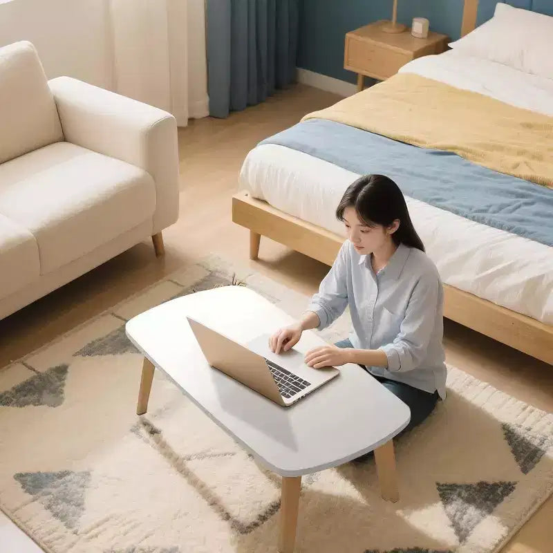 Tavolino basso pieghevole in legno, colore naturale/bianco, 1 persona