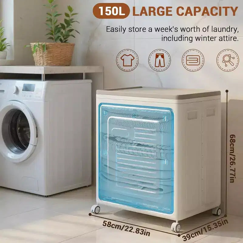 Cesto Portabiancheria Grigio Pieghevole su Ruote con Coperchio, 150L, 1 Persona