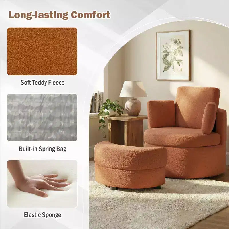 Poltrona a botte girevole in terracotta/bianco con pouf contenitore, per 1