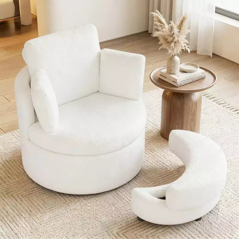 Poltrona a botte girevole in terracotta/bianco con pouf contenitore, per 1