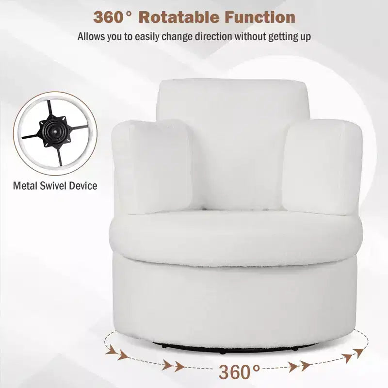 Poltrona a botte girevole in terracotta/bianco con pouf contenitore, per 1