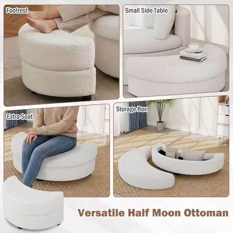 Poltrona a botte girevole in terracotta/bianco con pouf contenitore, per 1