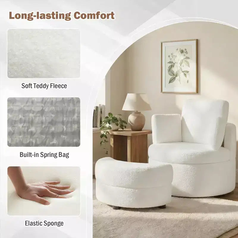 Poltrona a botte girevole in terracotta/bianco con pouf contenitore, per 1