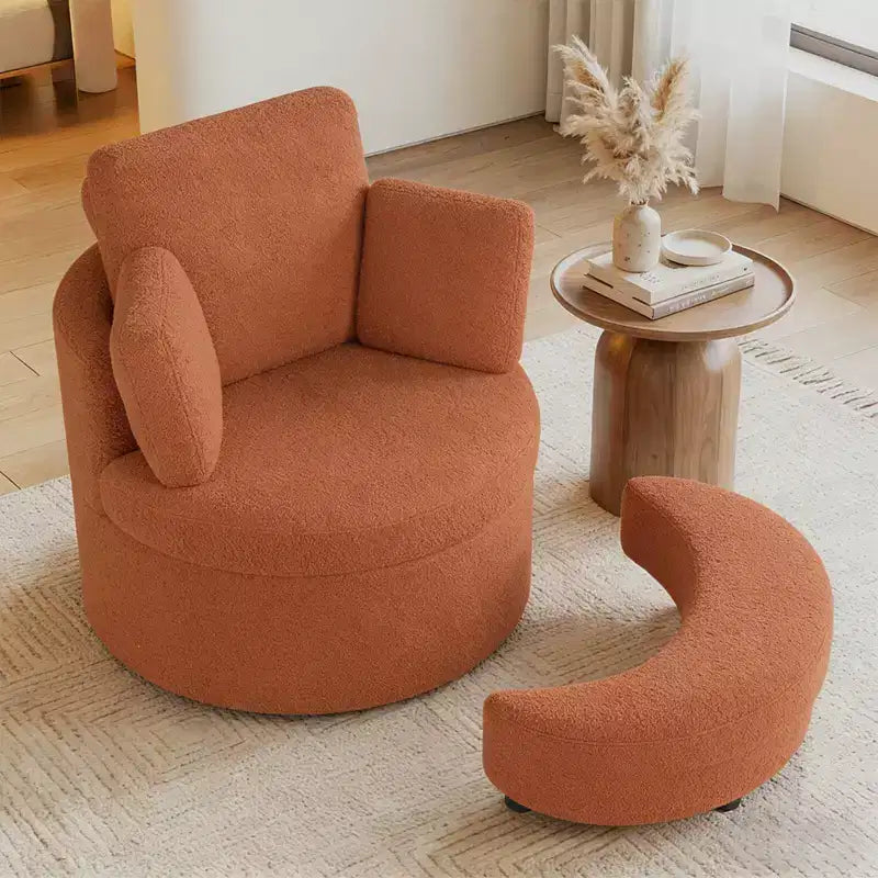 Poltrona a botte girevole in terracotta/bianco con pouf contenitore, per 1