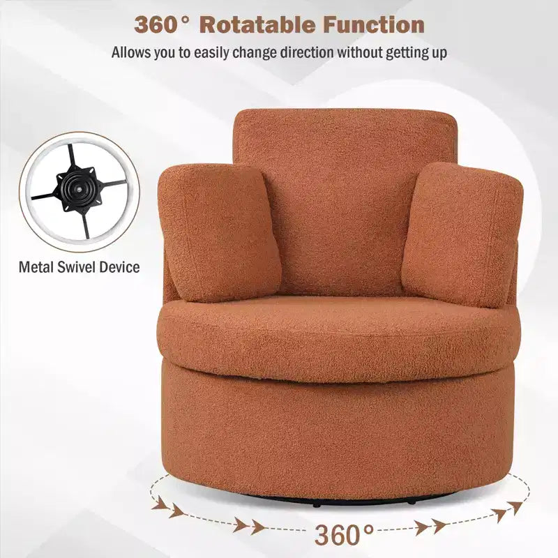 Poltrona a botte girevole in terracotta/bianco con pouf contenitore, per 1