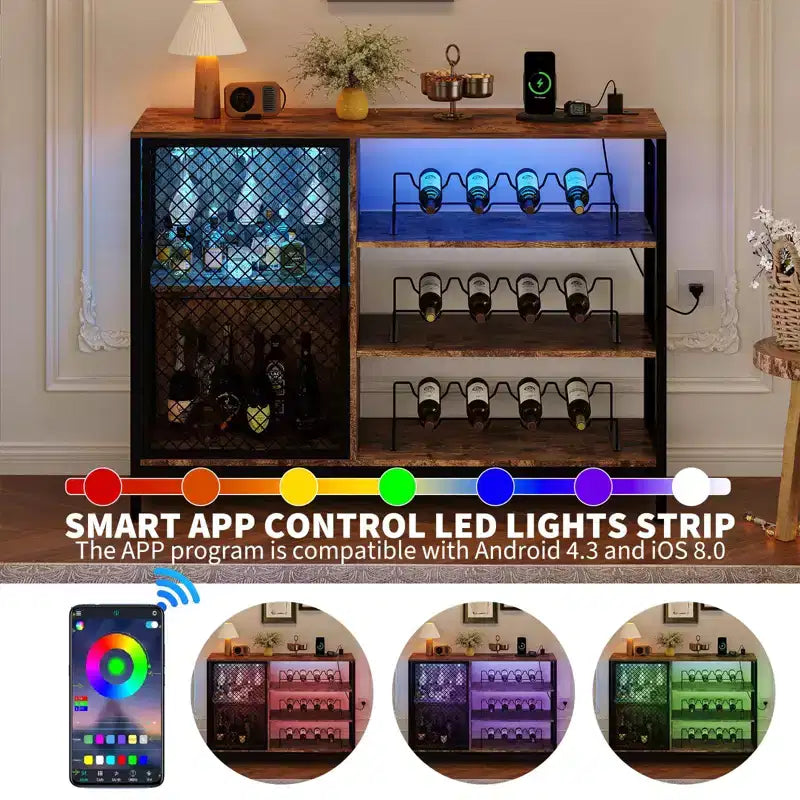 Mobiletto da Caffè Industriale con Luci a LED e Prese di Corrente, Marrone, 1–2 Ante